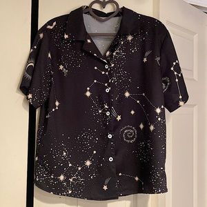 Galaxy Print Button Up Collared Blouse